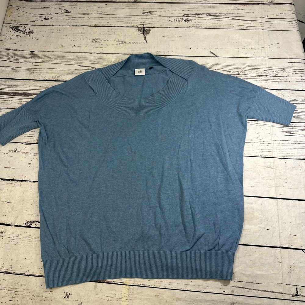 Cabi Sweater Small Blue Dolman Short Sleeve Silk Blend Pullover Top 5007